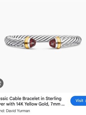 Authentic David Yurman Sterling Cable Cuff rhodolite Red Garnet medium 7mm